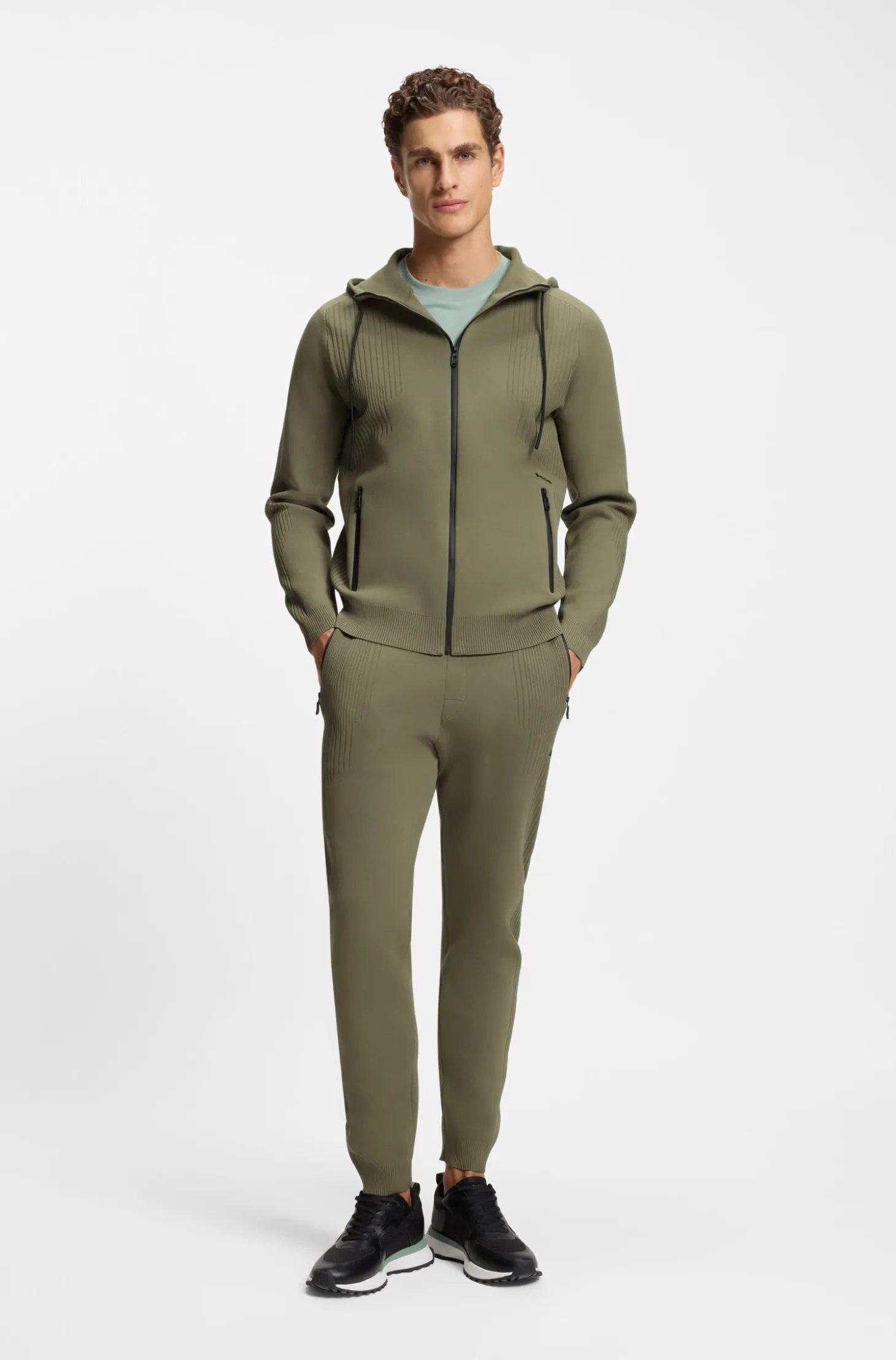Active Regular-Fit Hoodie mit Reißverschluss und Jacquard-Streifen