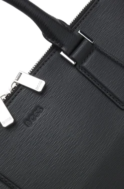 Aktentasche aus geprägtem Leder mit Metalldetails in Silber-Optik