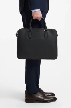 Aktentasche aus geprägtem Leder mit Metalldetails in Silber-Optik