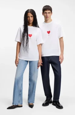All-gender T-Shirt aus Baumwoll-Jersey mit Origami-Herz-Prints
