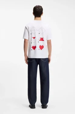All-gender T-Shirt aus Baumwoll-Jersey mit Origami-Herz-Prints