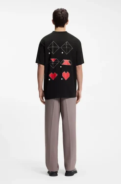 All-gender T-Shirt aus Baumwoll-Jersey mit Origami-Herz-Prints