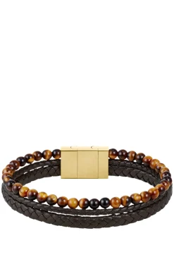 Armband mit Tigerperlen und geflochtenem Leder in Braun