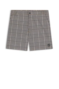 Badeshorts mit feinem Print und Logo-Aufnäher