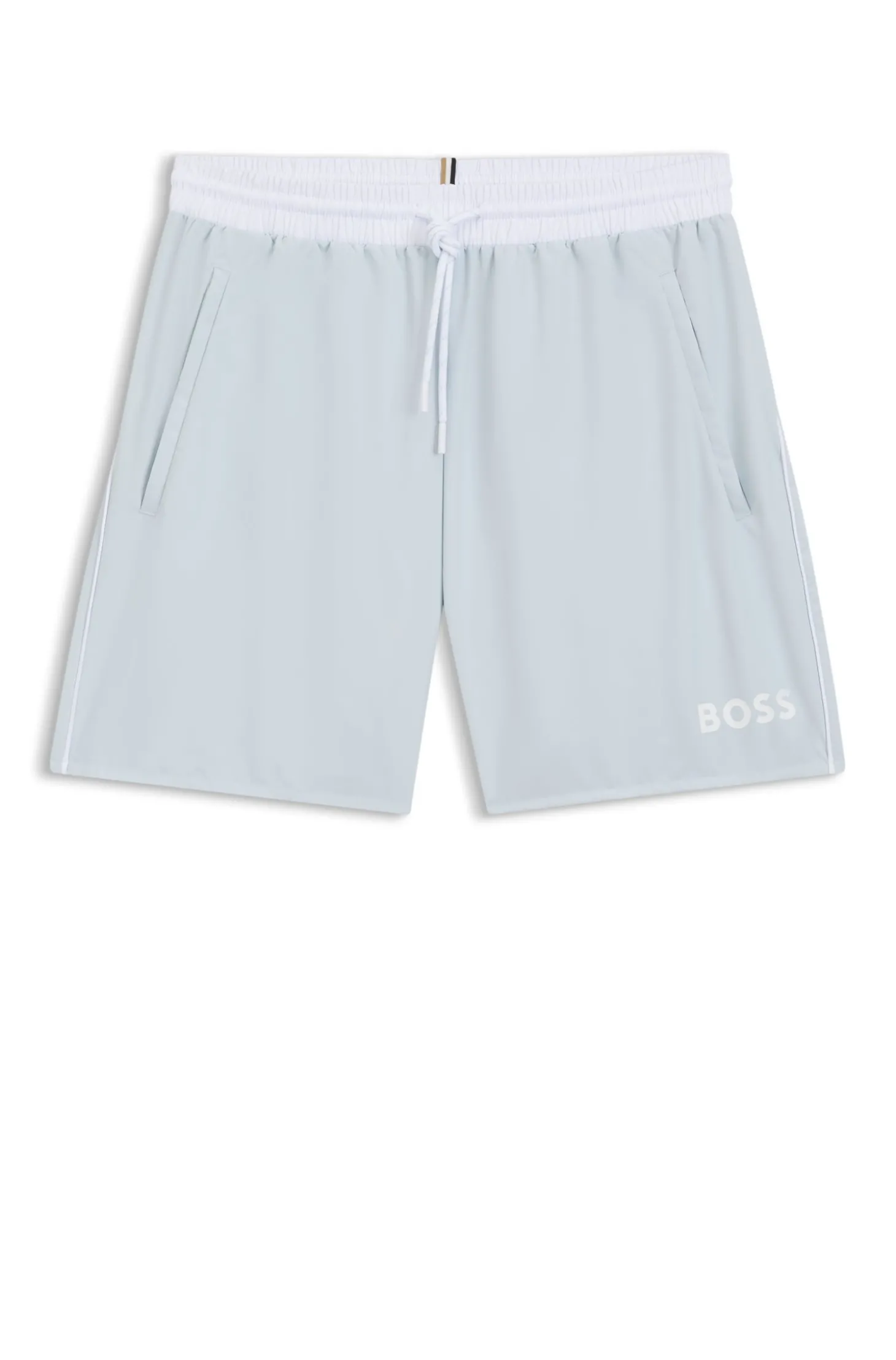 Badeshorts mit kontrastfarbenem Logo und Paspelierung