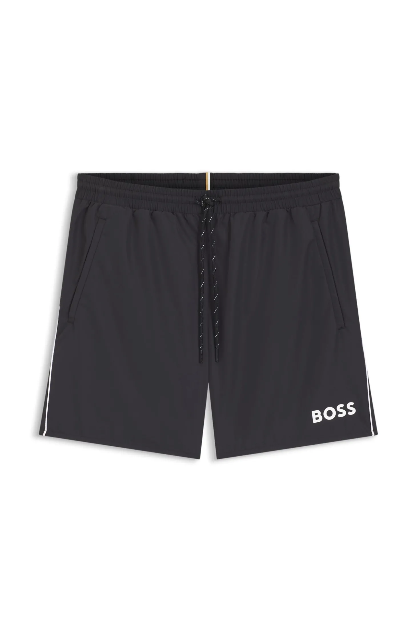 Badeshorts mit kontrastfarbenem Logo und Paspelierung