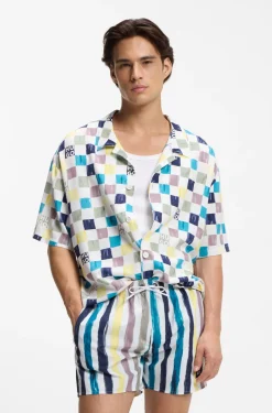 Badeshorts mit Streifen-Print aus schnell trocknendem Gewebe