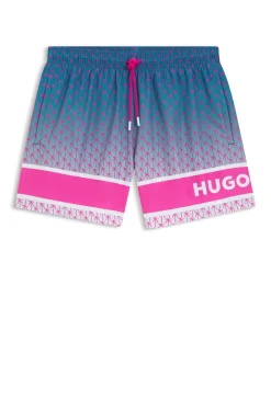 Badeshorts mit Streifen und Logo-Print