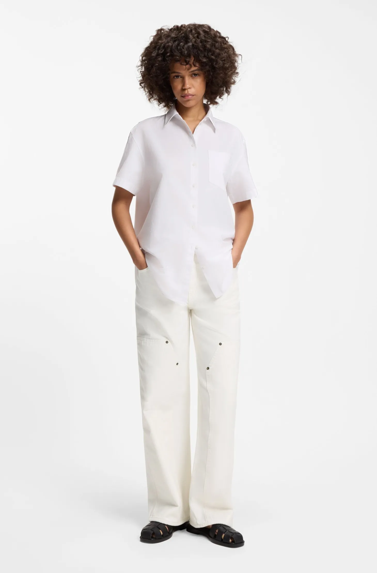 Baggy-Fit Jeans aus festem Denim in Ecru