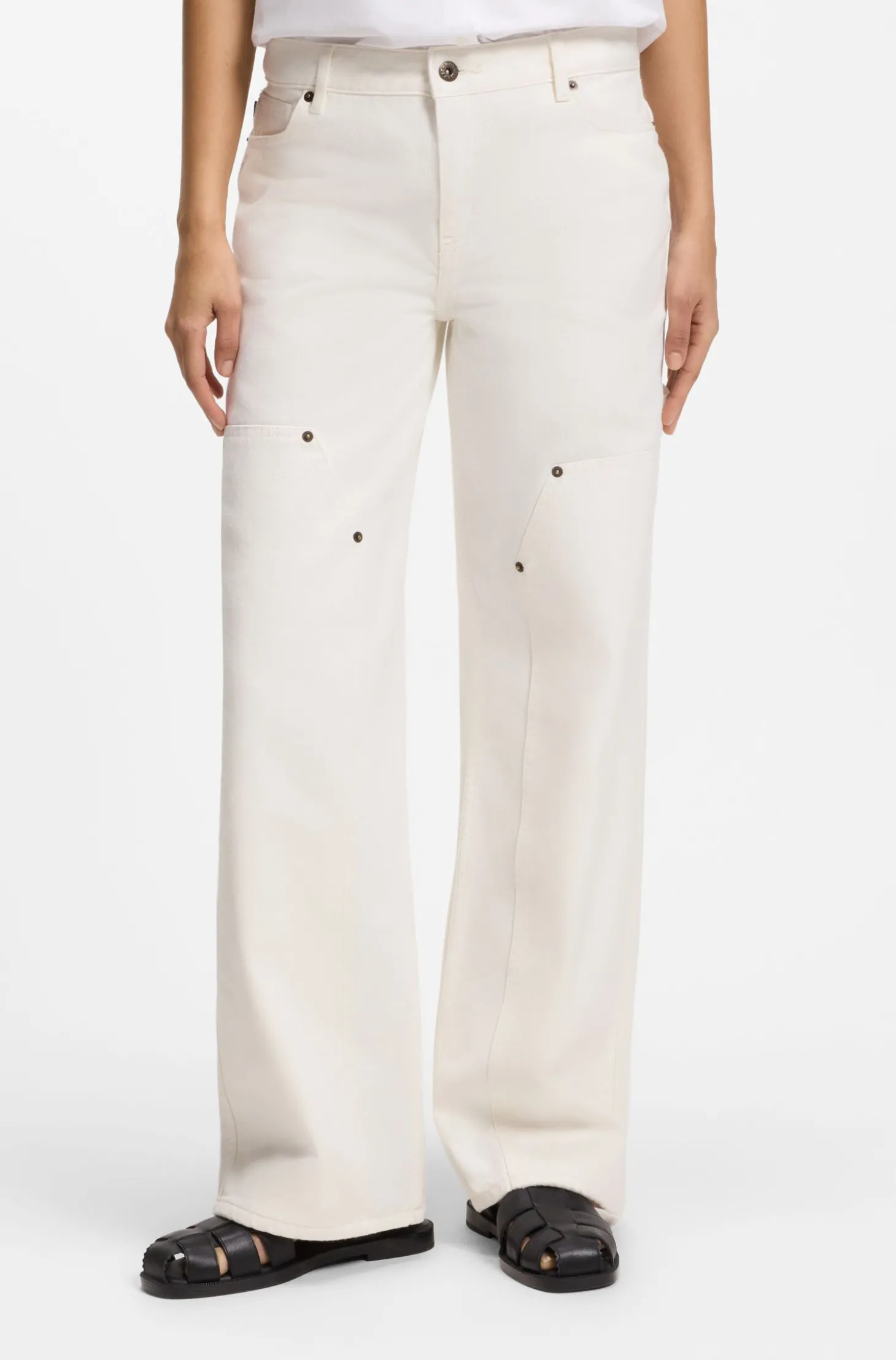 Baggy-Fit Jeans aus festem Denim in Ecru