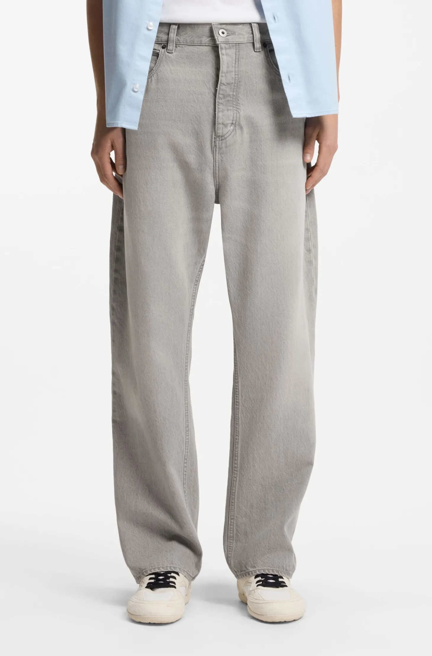 Baggy-Fit Jeans aus grauem Stone-washed-Denim
