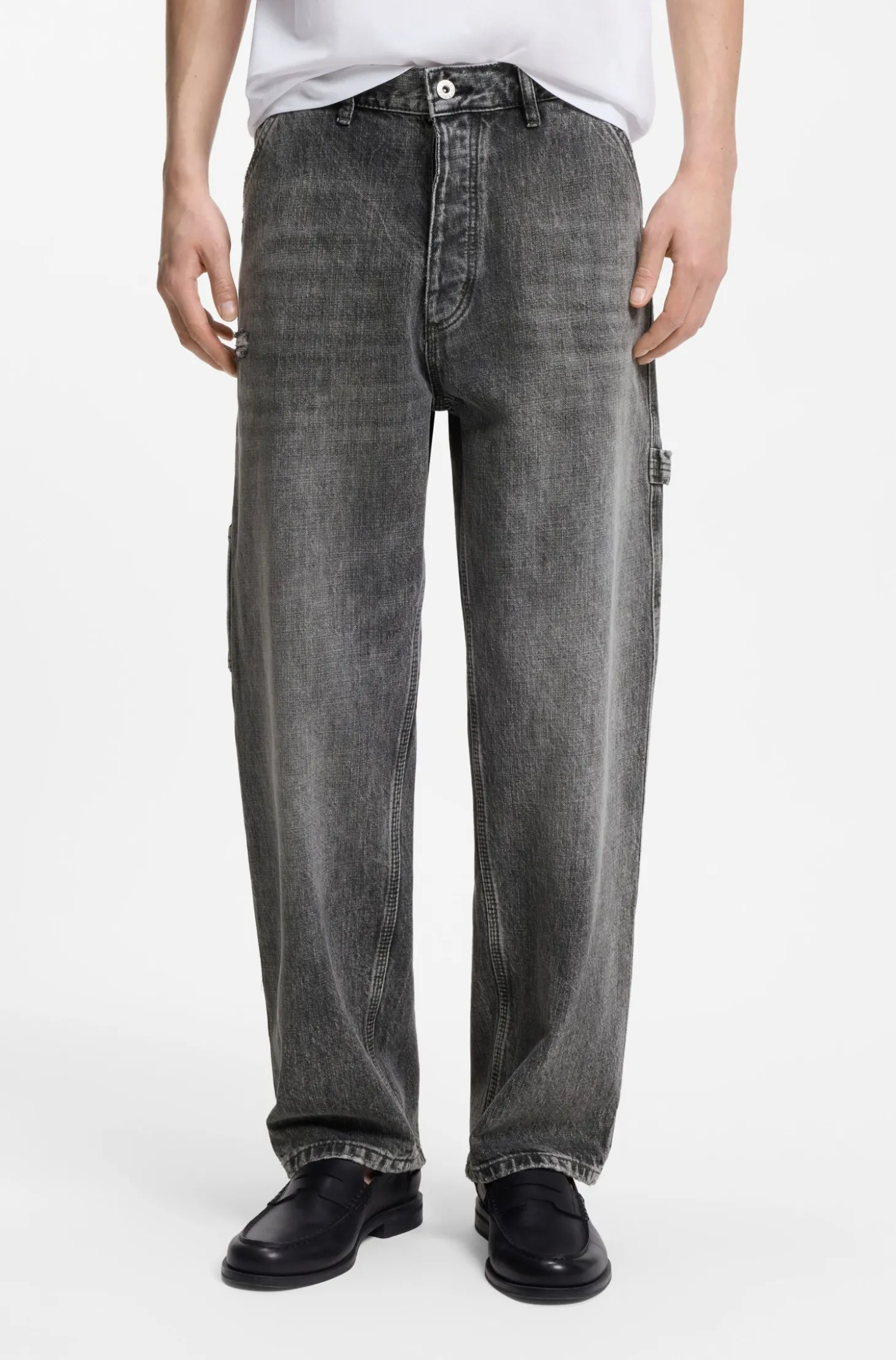 Baggy-Fit Jeans in Schwarz mit Carpenter-Details