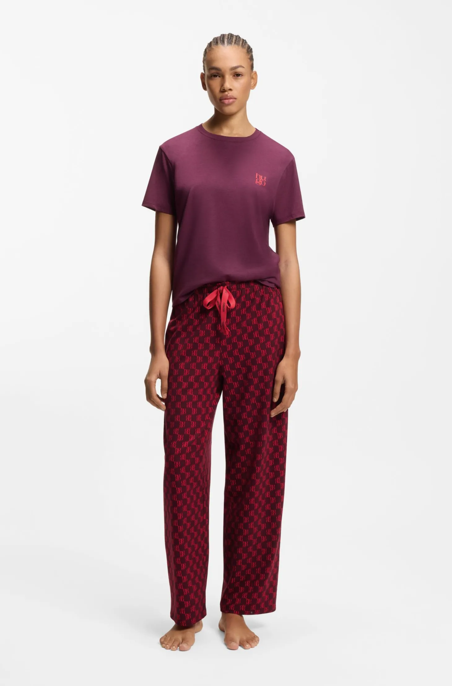 Bedruckte Pyjama-Hose aus Stretch-Modal und Baumwolle