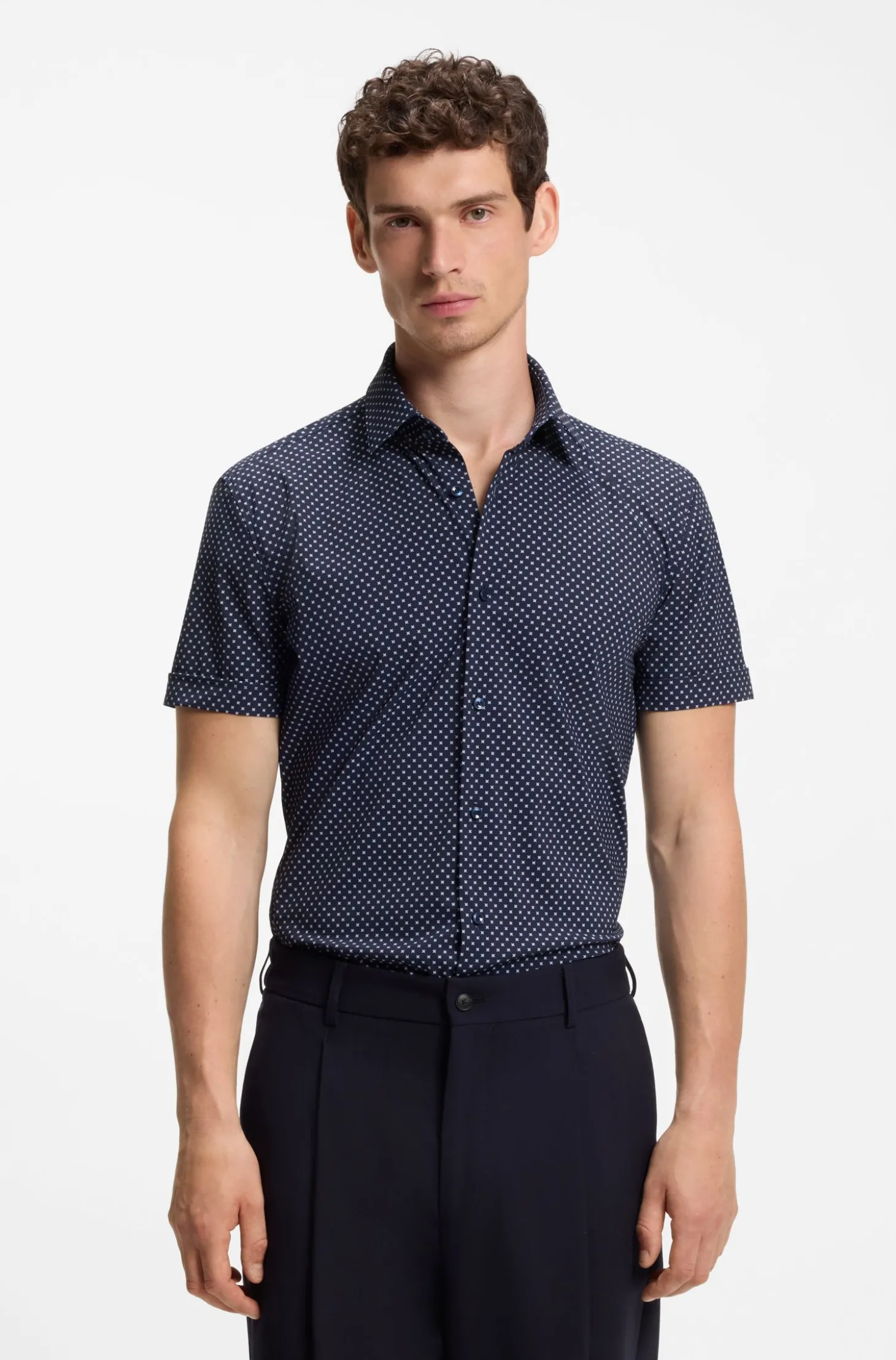 Bedrucktes Slim-Fit Hemd aus funktionalem Stretch-Jersey
