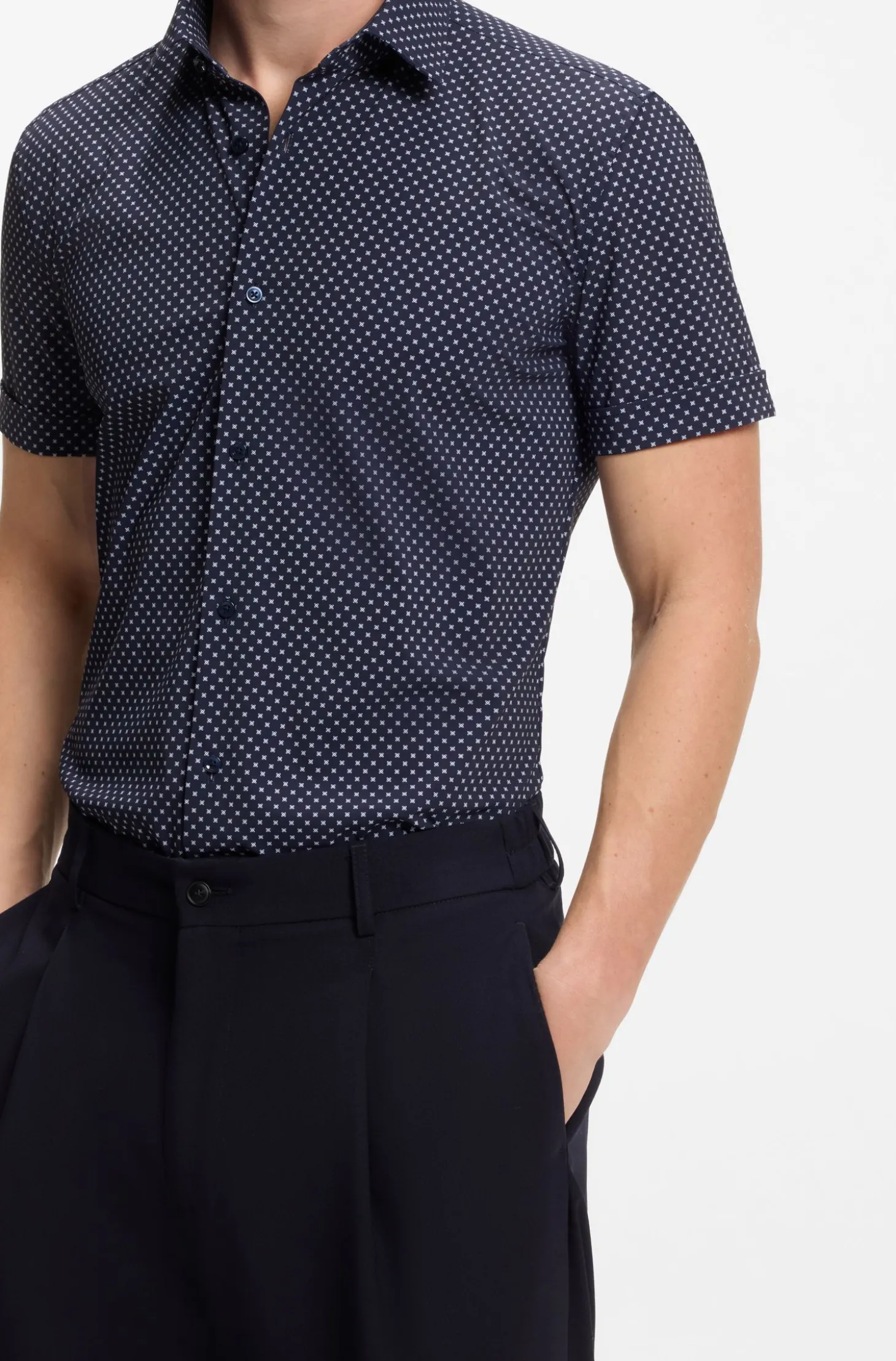 Bedrucktes Slim-Fit Hemd aus funktionalem Stretch-Jersey