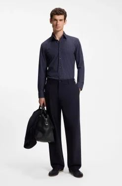 Bedrucktes Slim-Fit Hemd aus Performance-Stretch-Gewebe