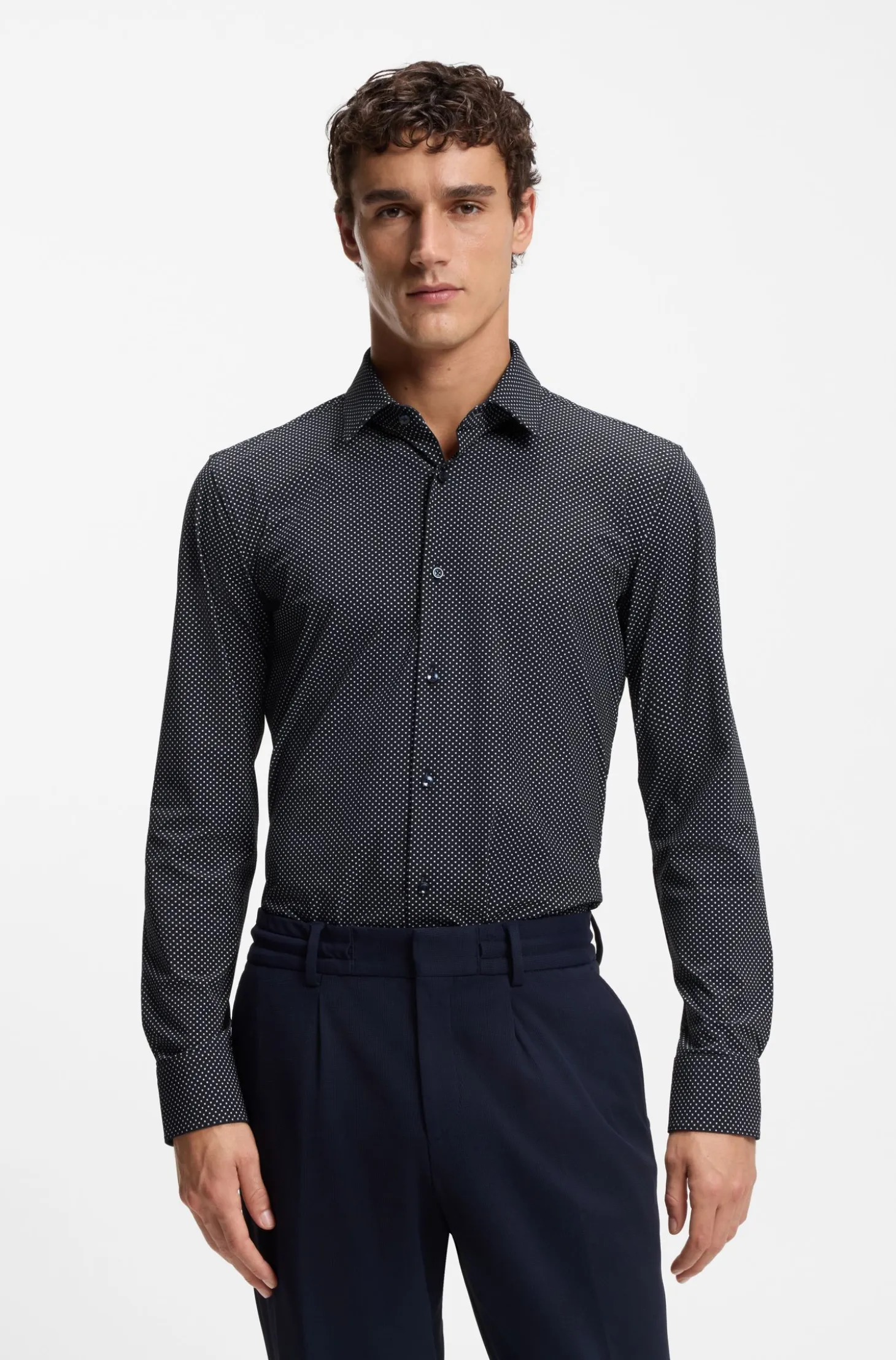 Bedrucktes Slim-Fit Hemd aus Performance-Stretch-Jersey
