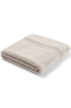 Beige Badematte aus ägäischer Baumwolle mit tonalem Logo