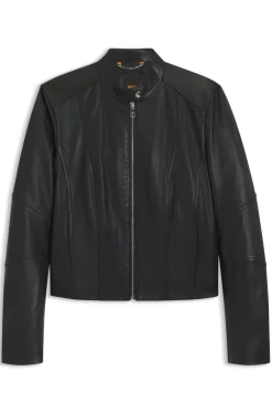 Bikerjacke aus weichem Leder mit Stehkragen