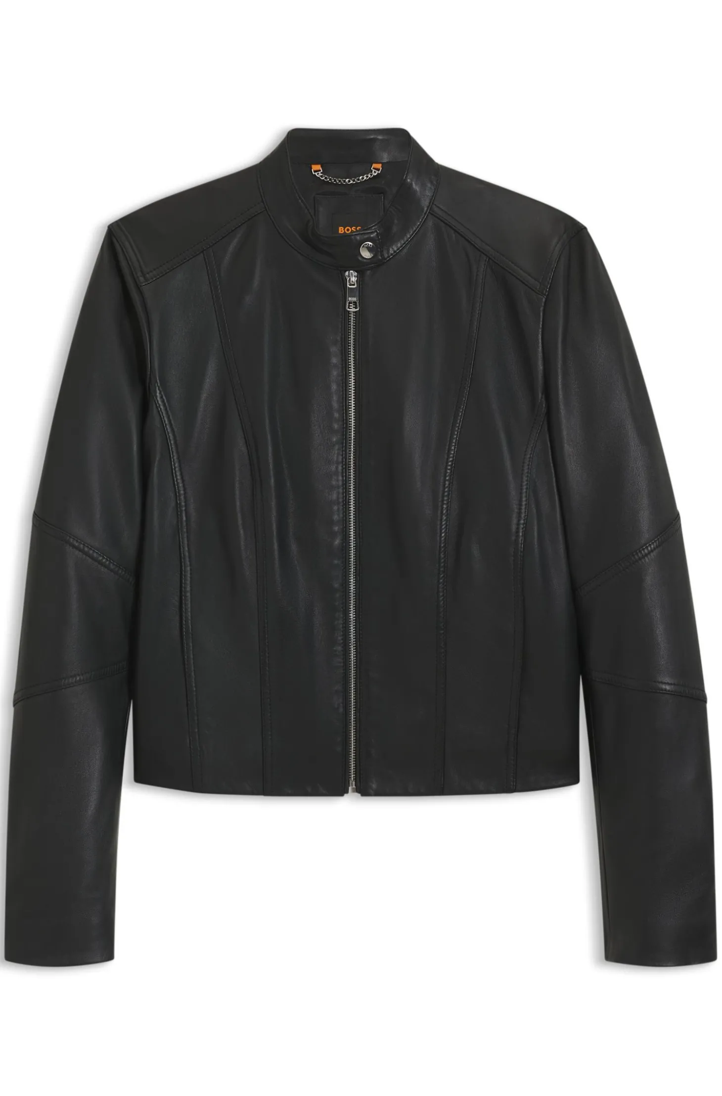 Bikerjacke aus weichem Leder mit Stehkragen