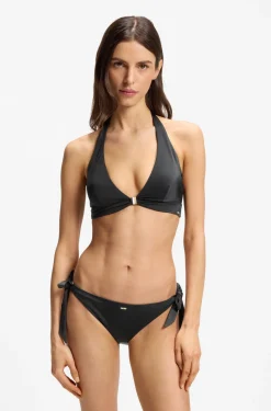 Bikinihose mit Logo-Besatz und seitlicher Schnürung