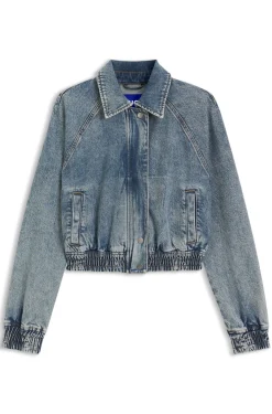 Blaue Bomberjacke aus Stretch-Denim