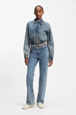 Blaue Bomberjacke aus Stretch-Denim
