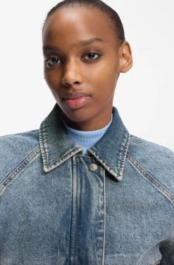 Blaue Bomberjacke aus Stretch-Denim
