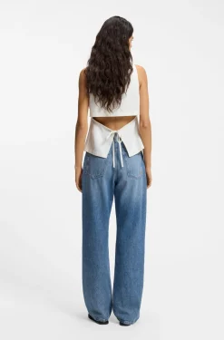 Blaue Regular-Fit Jeans mit hohem Bund aus festem Denim