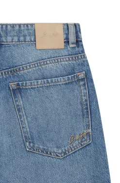 Blaue Regular-Fit Jeans mit hohem Bund aus festem Denim