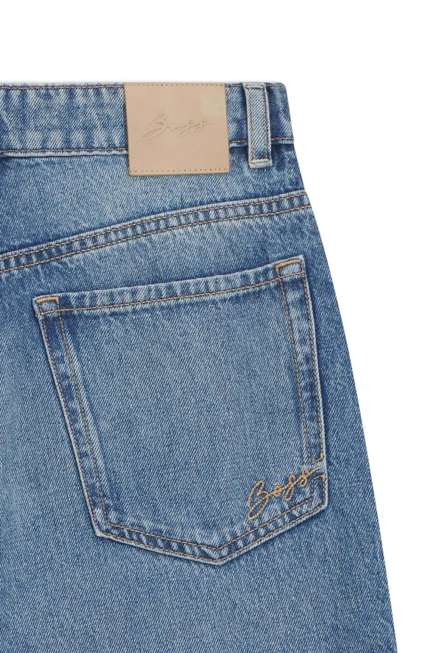 Blaue Regular-Fit Jeans mit hohem Bund aus festem Denim