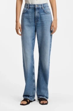 Blaue Regular-Fit Jeans mit hohem Bund aus festem Denim