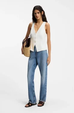 Blaue Regular-Fit Jeans mit hohem Bund aus festem Denim