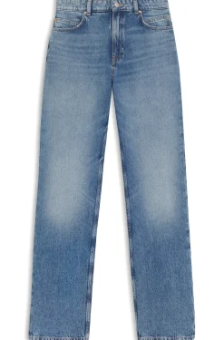 Blaue Regular-Fit Jeans mit hohem Bund aus festem Denim