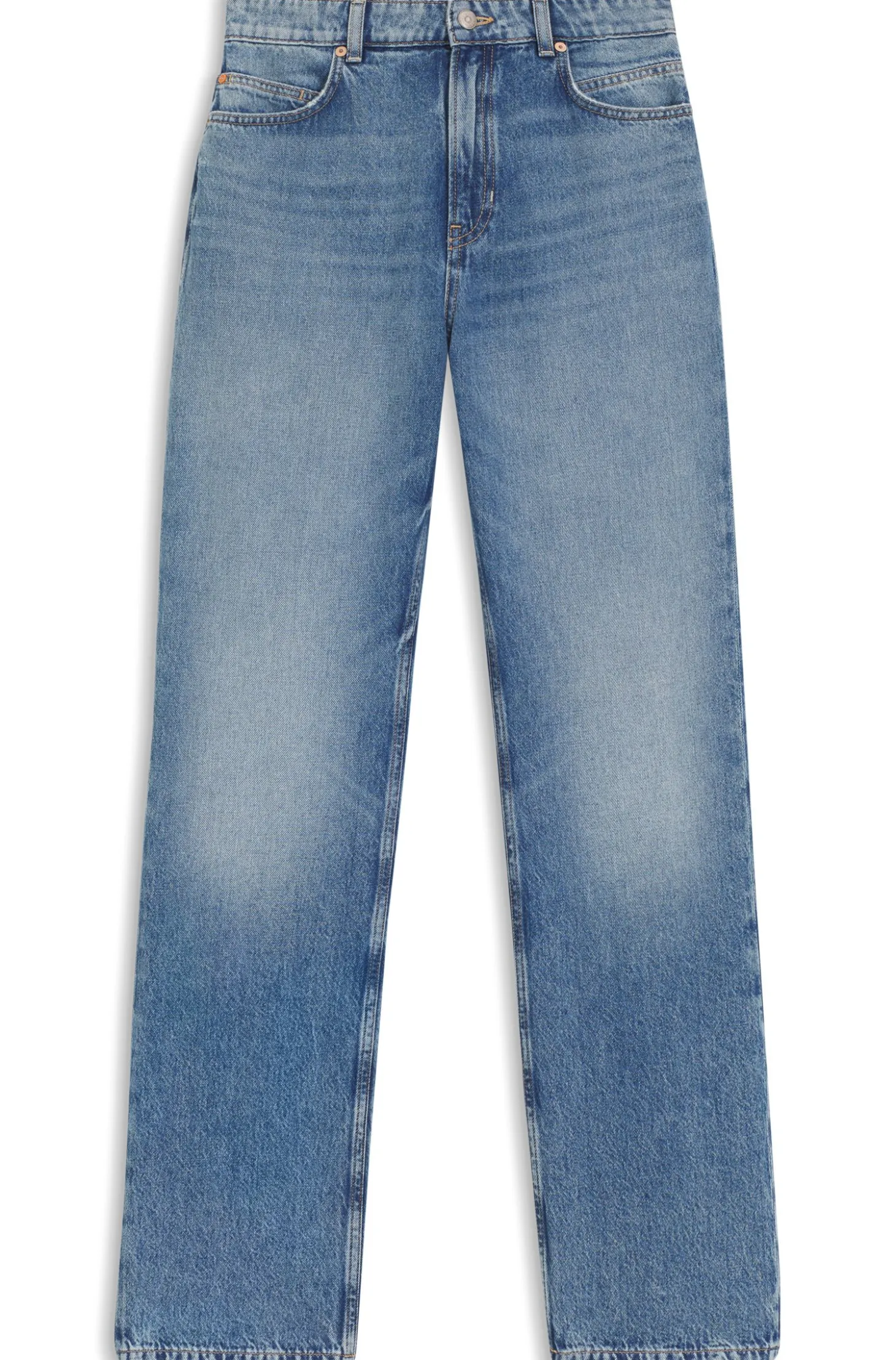 Blaue Regular-Fit Jeans mit hohem Bund aus festem Denim