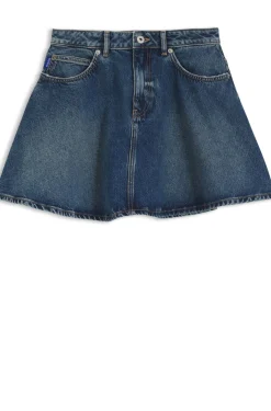 Blauer Minirock aus Denim mit hohem Bund