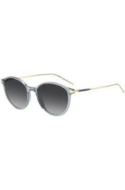 Blaugraue Sonnenbrille mit goldfarbenen Bügeln