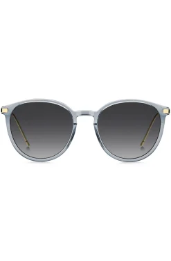 Blaugraue Sonnenbrille mit goldfarbenen Bügeln