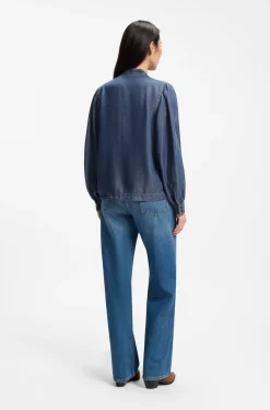 Bluse in Denim-Optik mit Schal-Detail