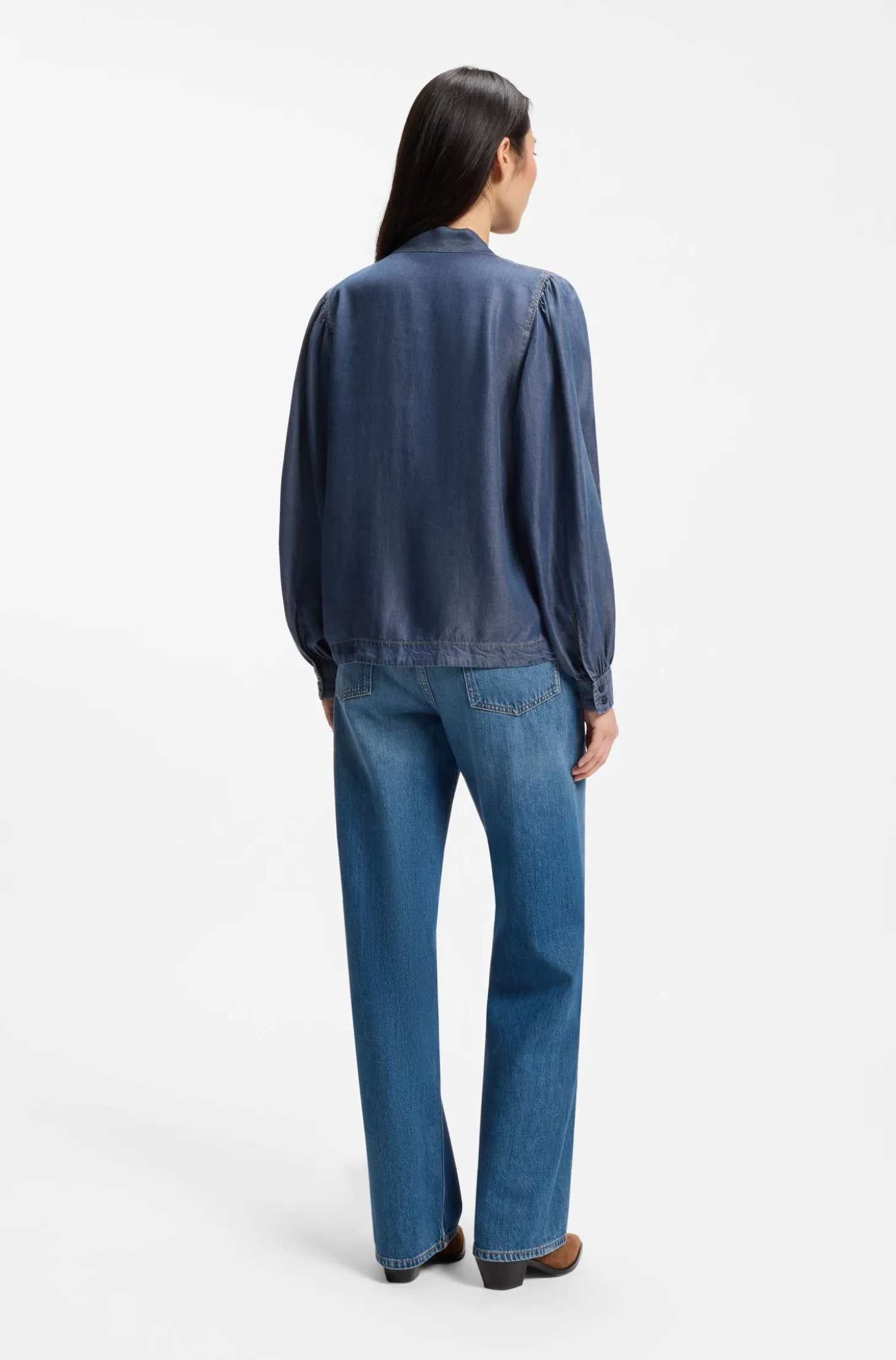 Bluse in Denim-Optik mit Schal-Detail