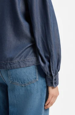 Bluse in Denim-Optik mit Schal-Detail