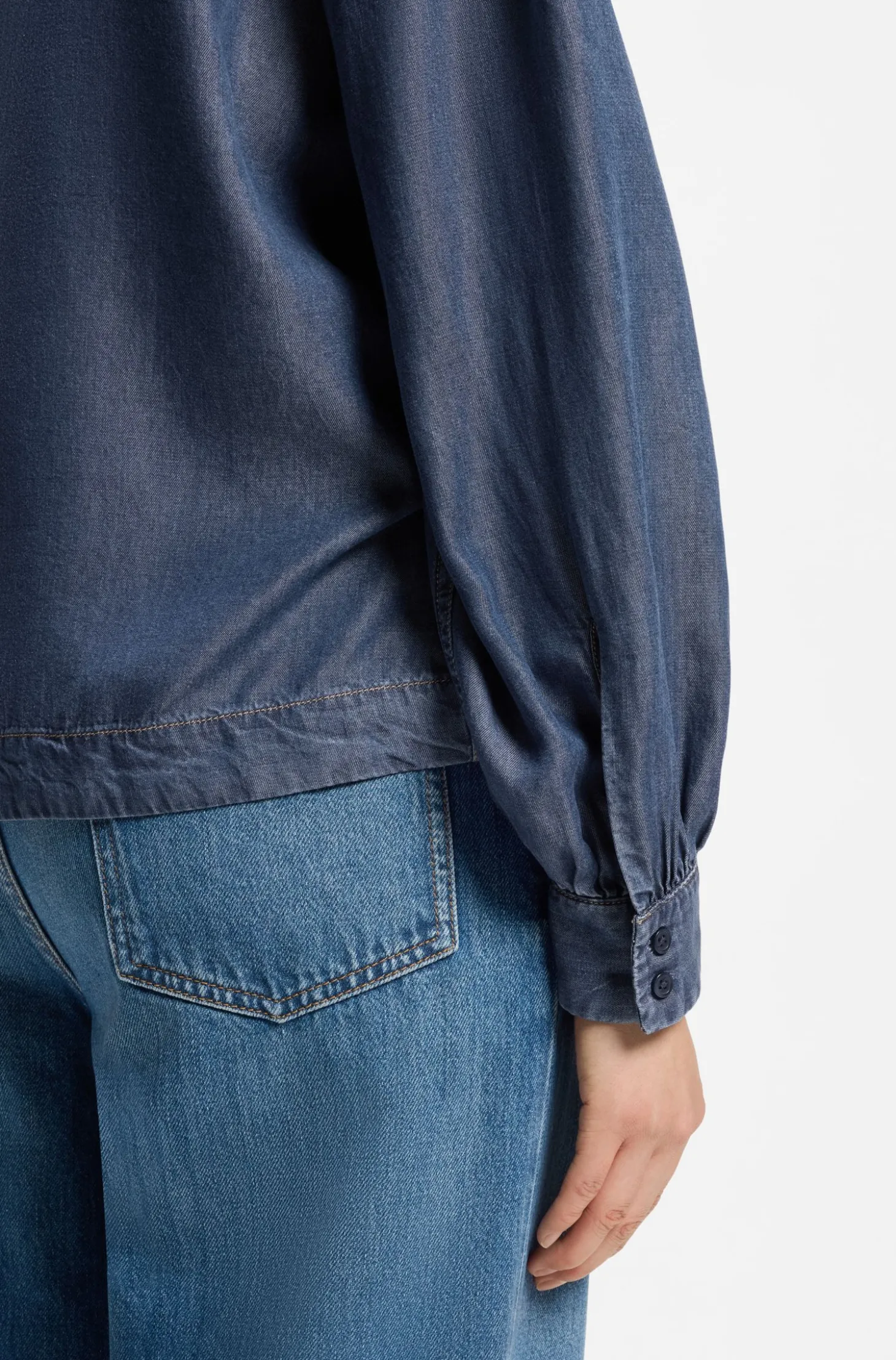 Bluse in Denim-Optik mit Schal-Detail