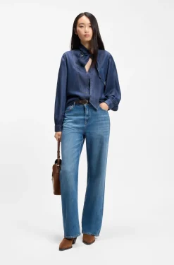 Bluse in Denim-Optik mit Schal-Detail
