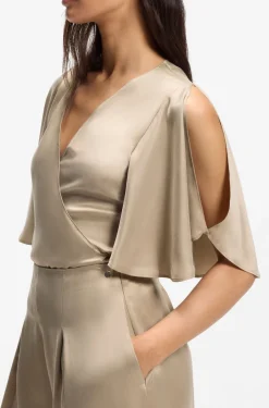 Bluse mit Wickelfront und Kimonoärmeln