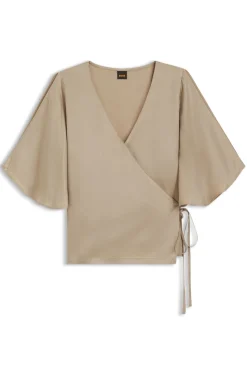 Bluse mit Wickelfront und Kimonoärmeln