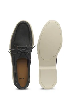 Bootschuhe aus Veloursleder mit Kontrastsohle