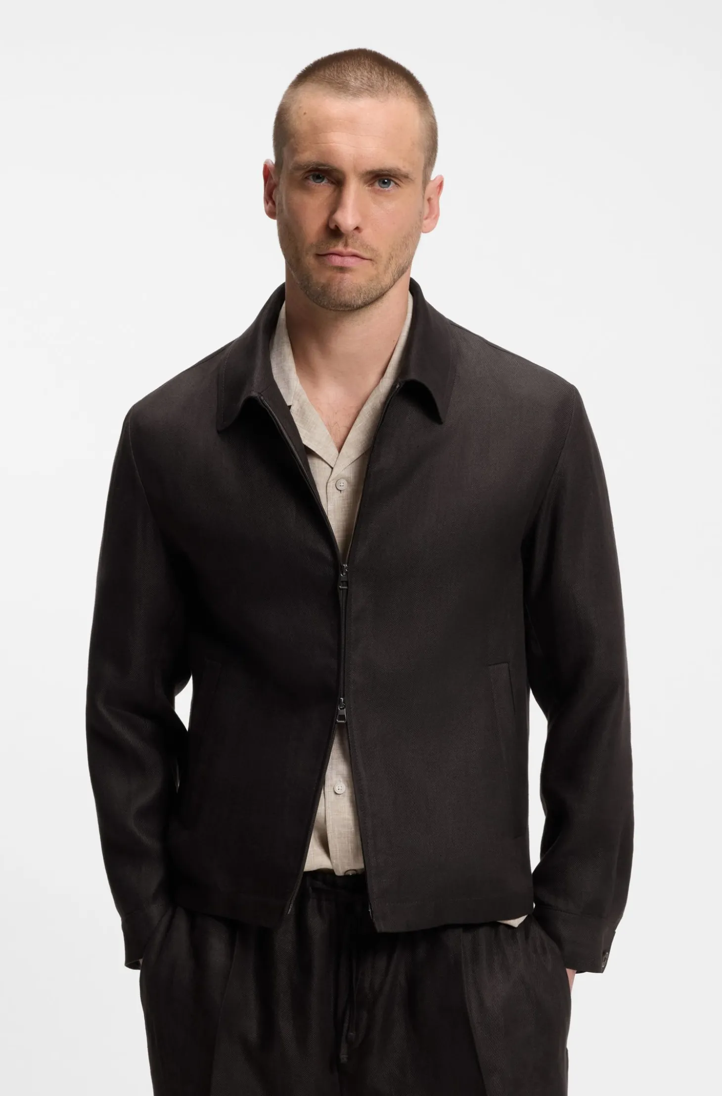 BOSS BY BECKHAM Relaxed-Fit Jacke aus Leinen