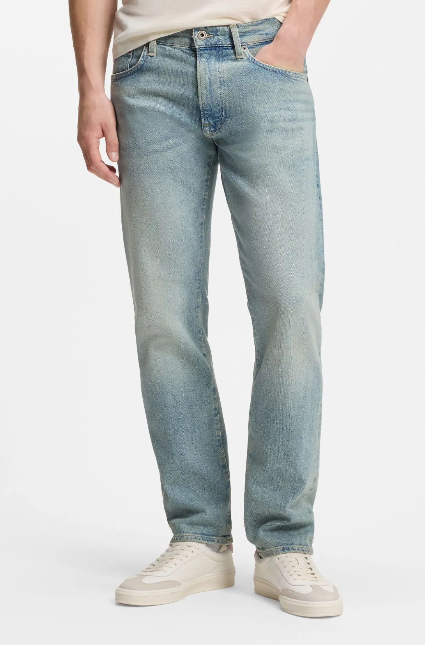 BOSS BY BECKHAM Slim-Fit Jeans aus blauem Stretch-Denim