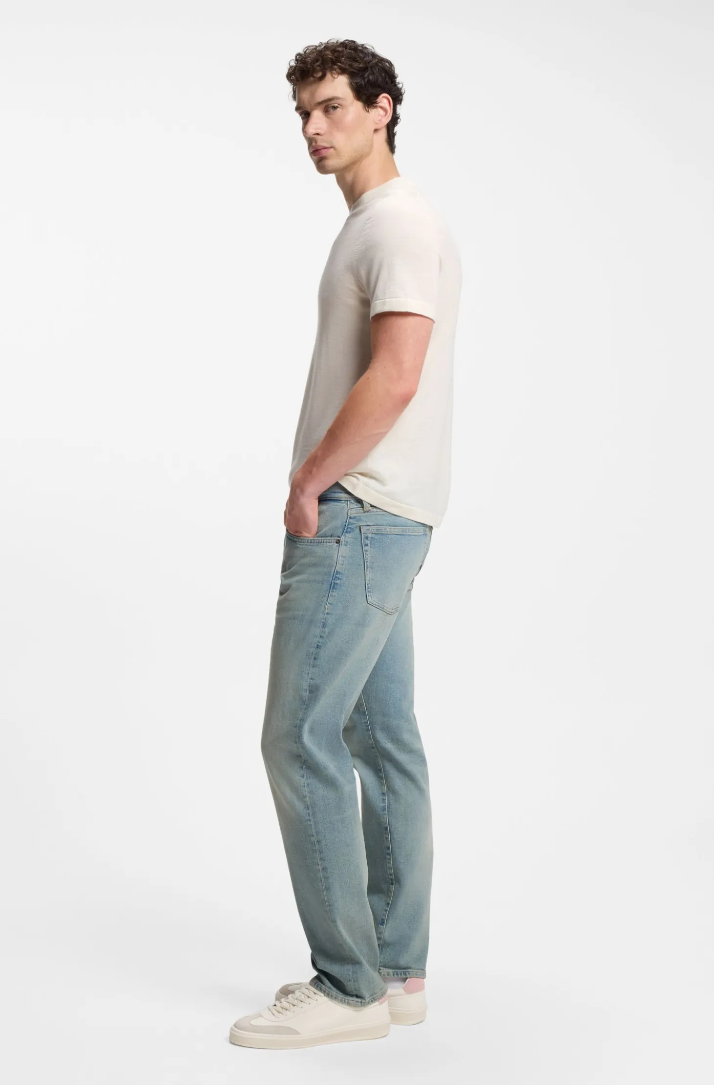BOSS BY BECKHAM Slim-Fit Jeans aus blauem Stretch-Denim