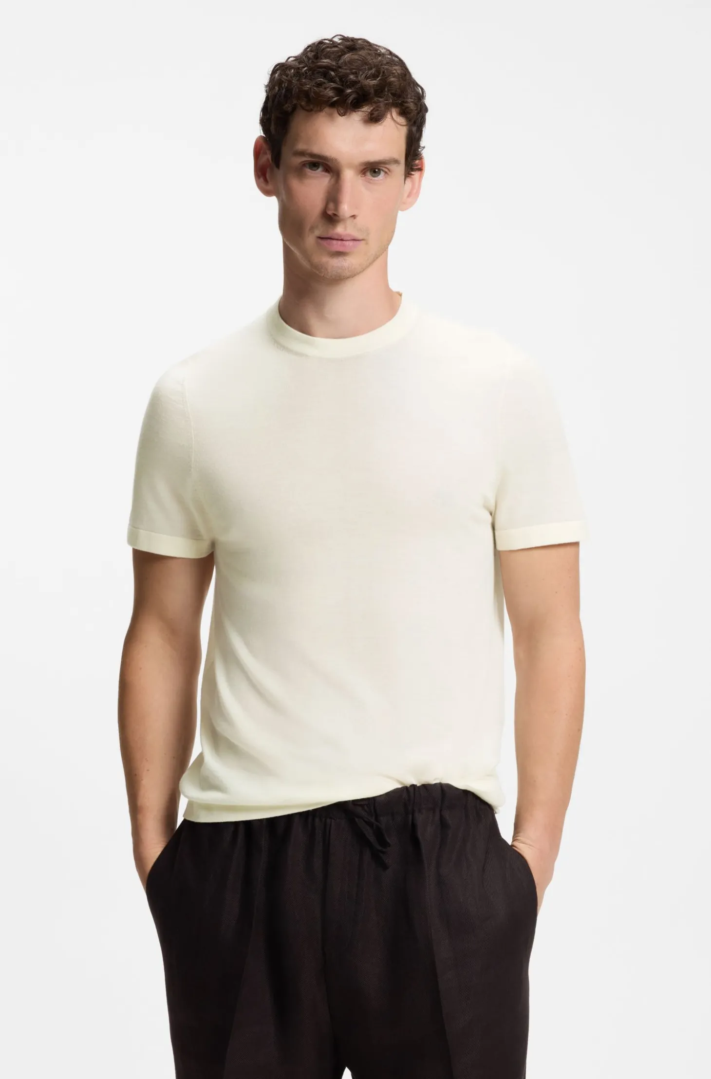 BOSS BY BECKHAM Strick-T-Shirt aus Schurwolle